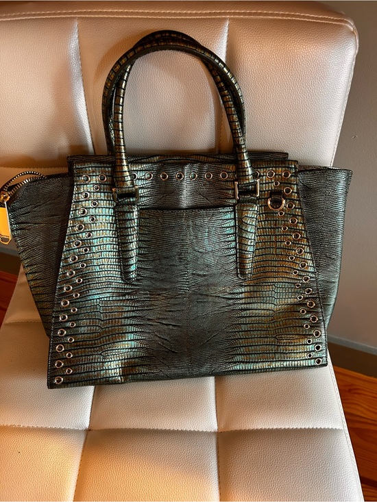 Brahmin Handbags - Brahmin Iridescent Green Croc-Embossed Tote with Eyelet Trim